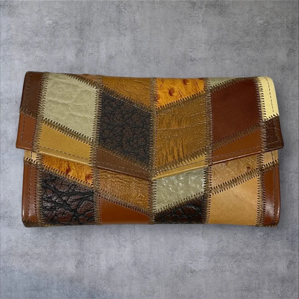 Vtg Tony Lama Patchwork Leather Trifold Wallet 7
